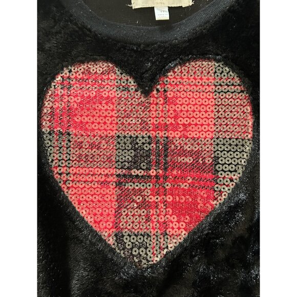 Black Furry Tahari Girls Tunic With Sequined Plaid Heart Design 4T - Picture 4 of 7